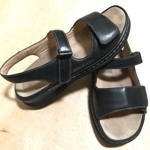 Mephisto Mobils Black Comfort Wedge Strap Sandals